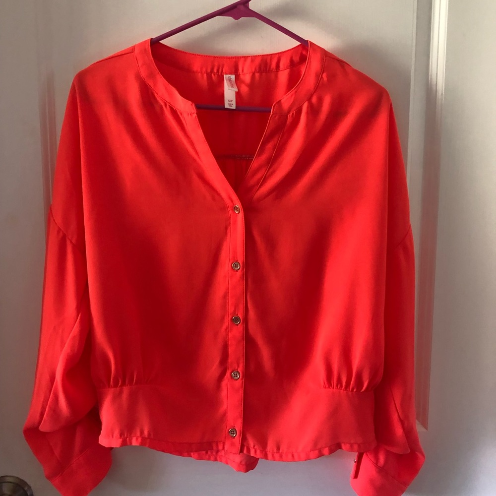 Xhilaration Quarter Sleeve Top, Orange, Small